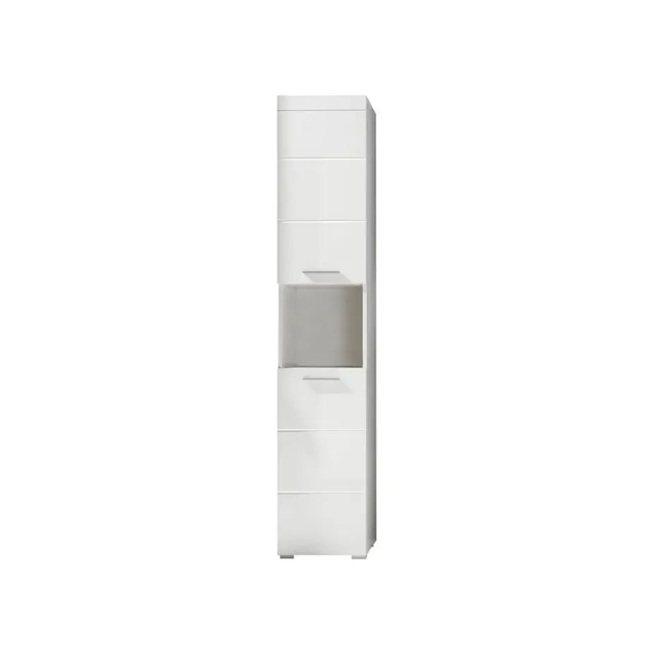 Hioshop AmandaMando kolomkast 2 deuren- 1 open vak wit- wit hoogglans