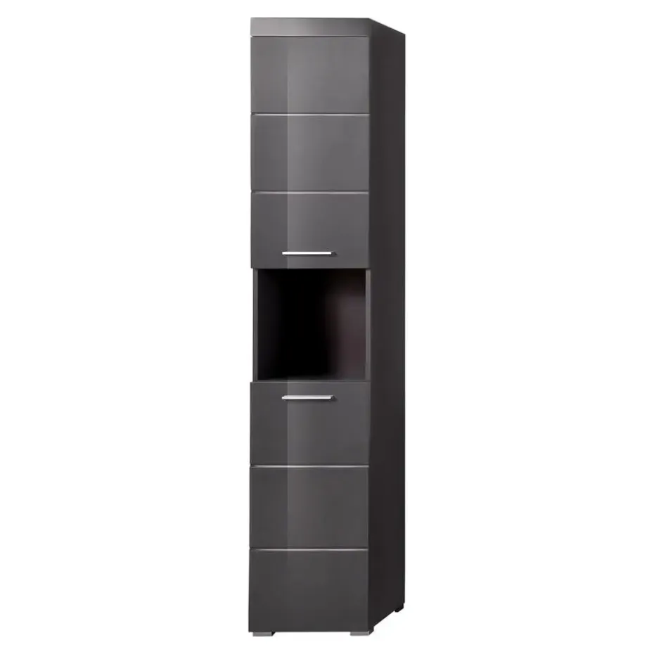 Hioshop AmandaMando kolomkast 2 deuren- 1 open vak grijs- grijs hoogglans