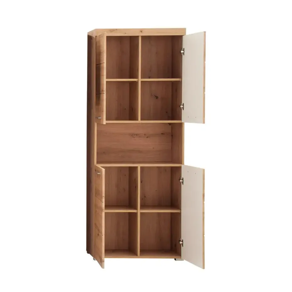 Hioshop AmandaMando kolomkast 4 deuren- 1 open vak eiken decor