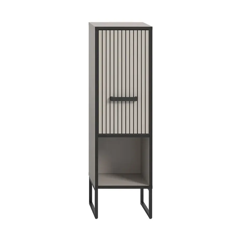 Hioshop Bagno badkamerkast 1 deur 1 vak lichtgrijs- crèmekleurig