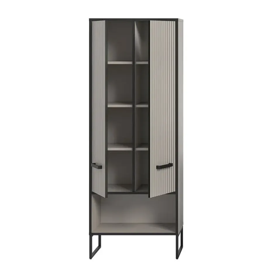 Hioshop Bagno kolomkast 2 deuren lichtgrijs- crèmekleurig