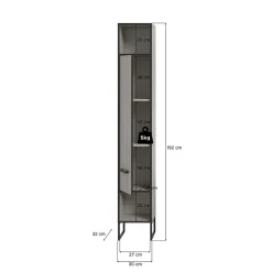 Hioshop Bagno kolomkast 1 deur 2 vakken lichtgrijs- crèmekleurig