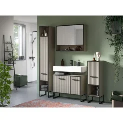 Hioshop Bagno kolomkast 1 deur 2 vakken lichtgrijs- crèmekleurig