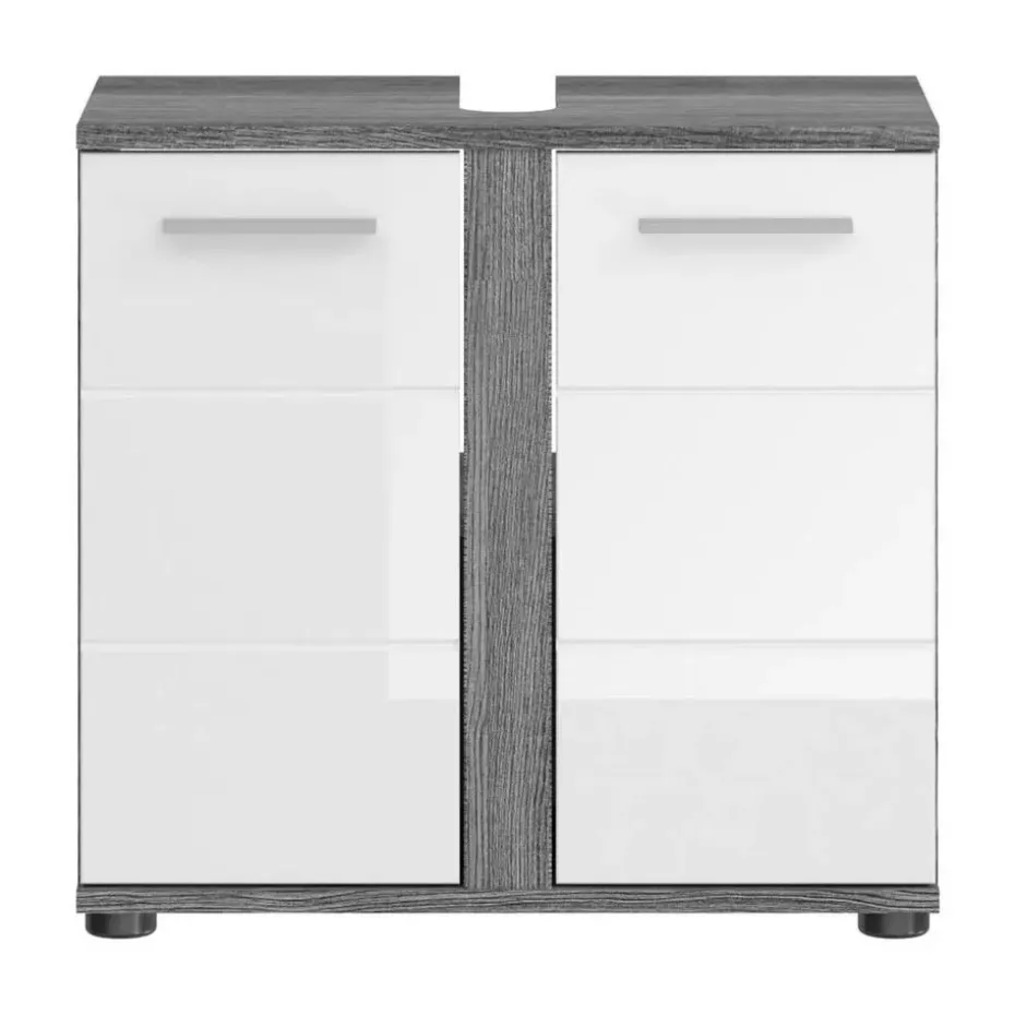 Hioshop Blake wastafel 2 deuren wit hoogglans- grijs