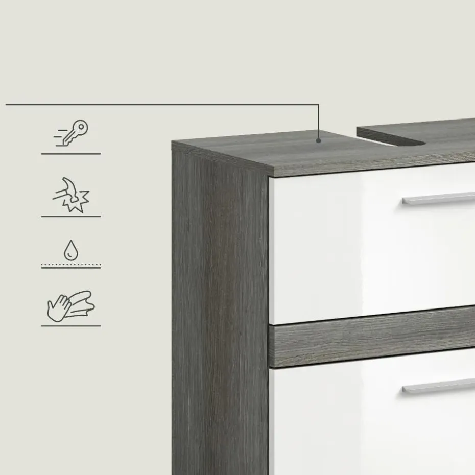 Hioshop Blake wastafel 2 deuren wit hoogglans- grijs