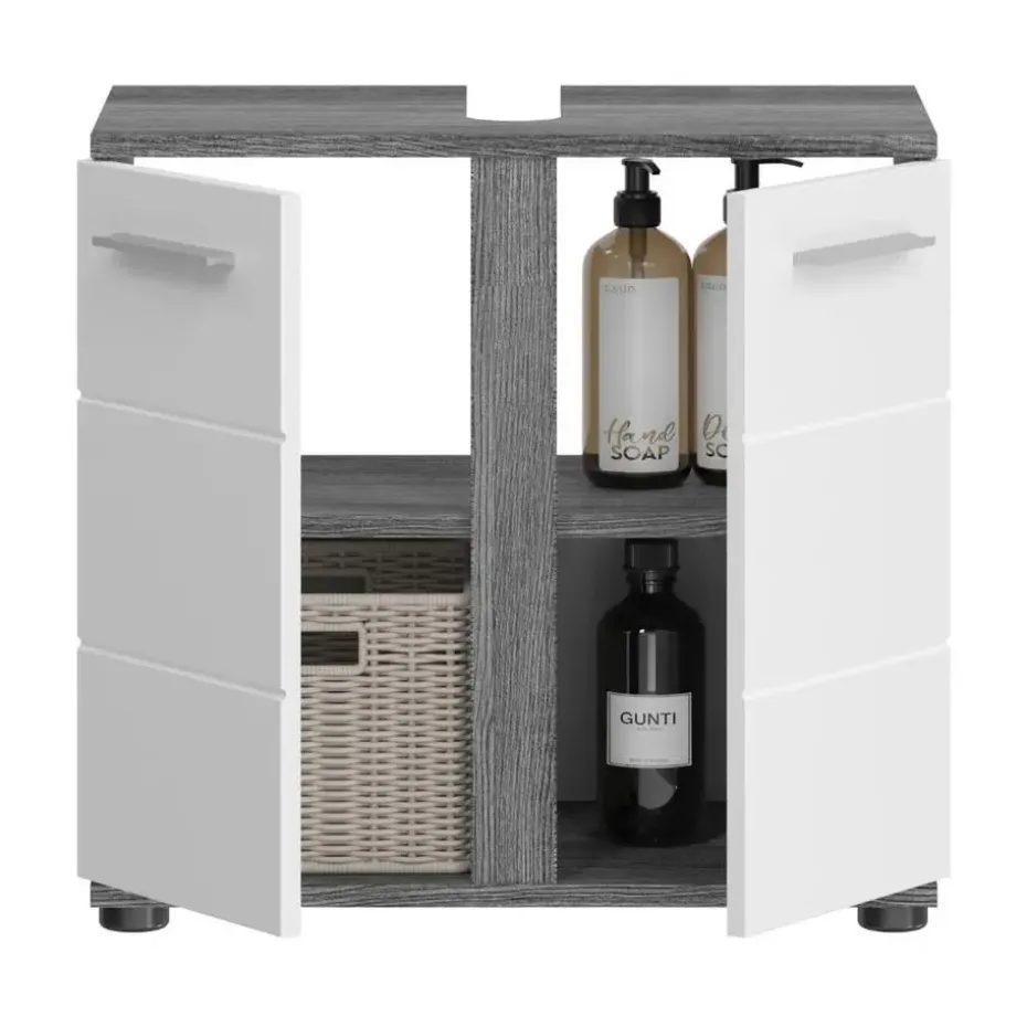 Hioshop Blake wastafel 2 deuren wit hoogglans- grijs