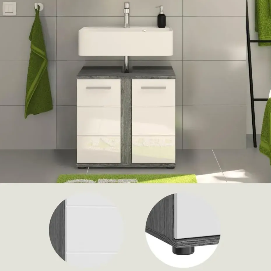 Hioshop Blake wastafel 2 deuren wit hoogglans- grijs
