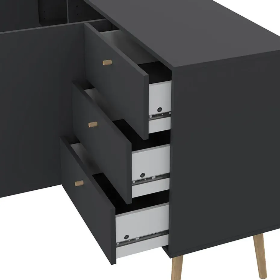 Hioshop Bodo dressoir 2 deuren- 3 lades matgrijs