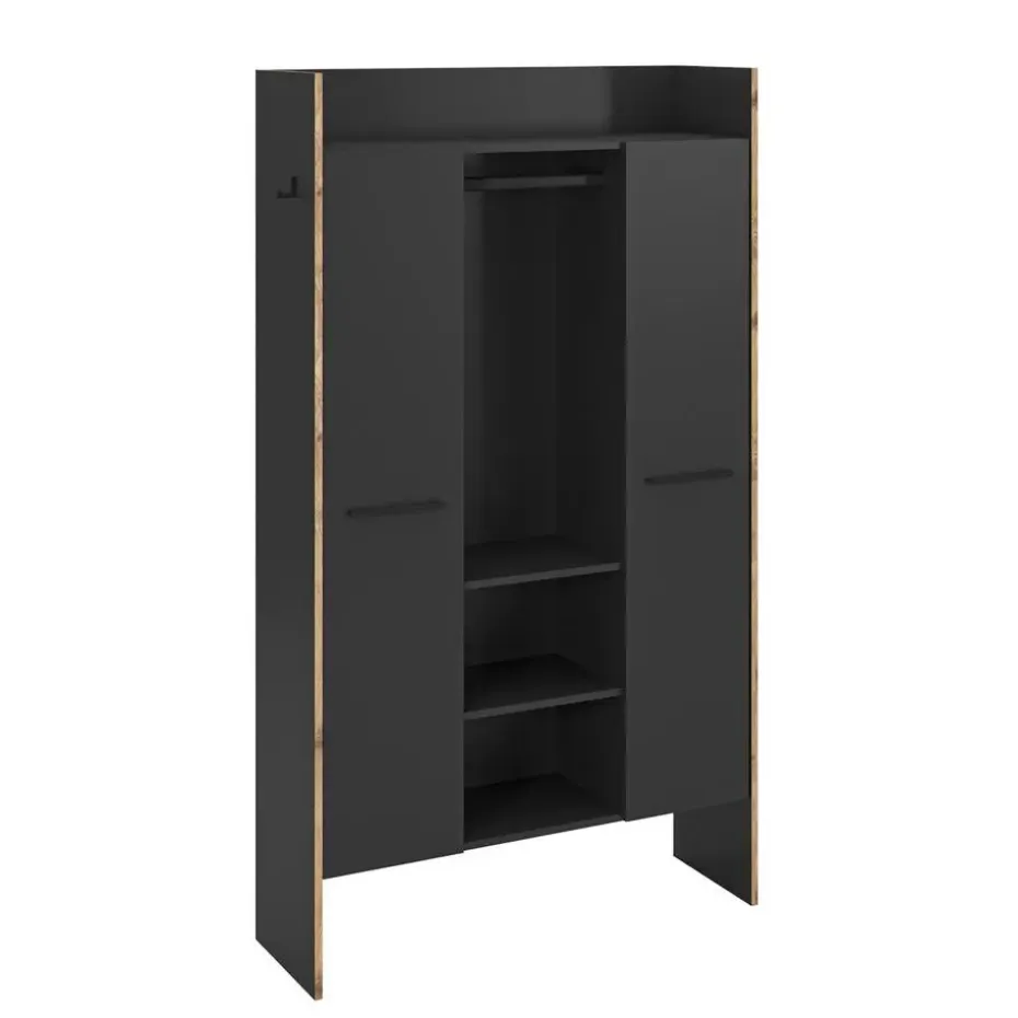 Hioshop Bueno kledingkast 2 deuren- 1 lade- 3 planken en 2 haken donkergrijs
