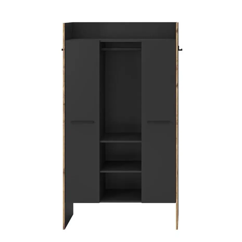 Hioshop Bueno kledingkast 2 deuren- 1 lade- 3 planken en 2 haken donkergrijs