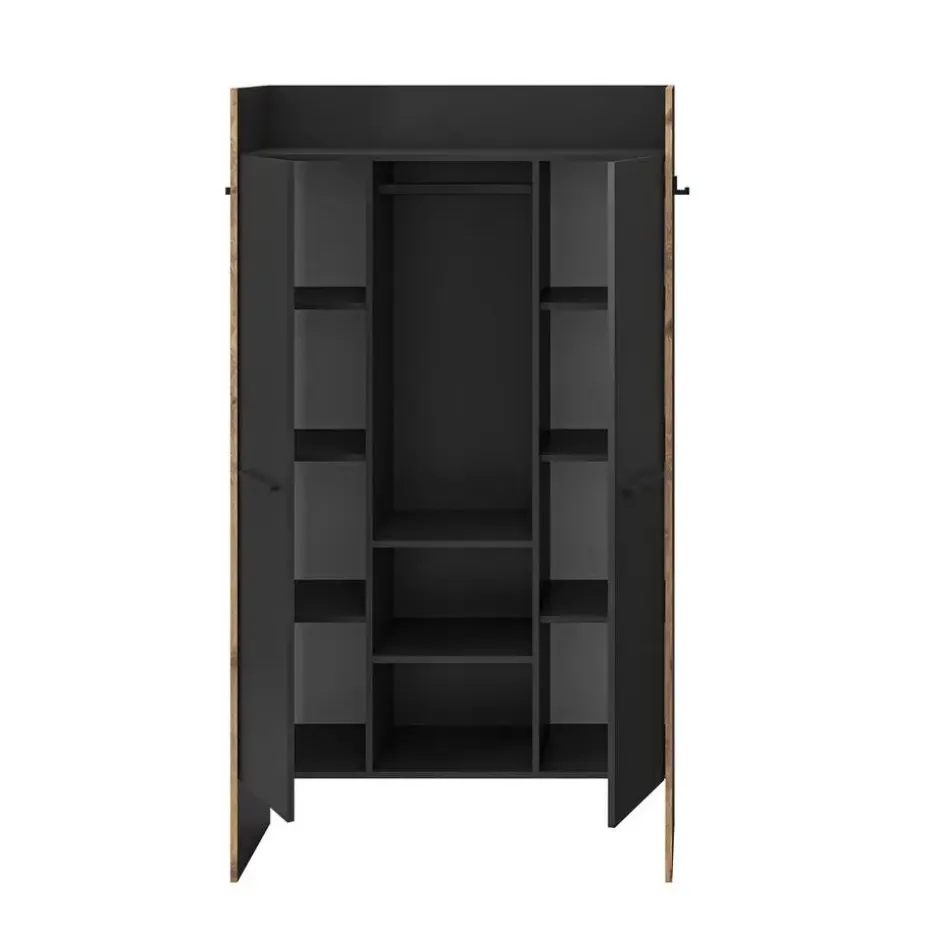 Hioshop Bueno kledingkast 2 deuren- 1 lade- 3 planken en 2 haken donkergrijs