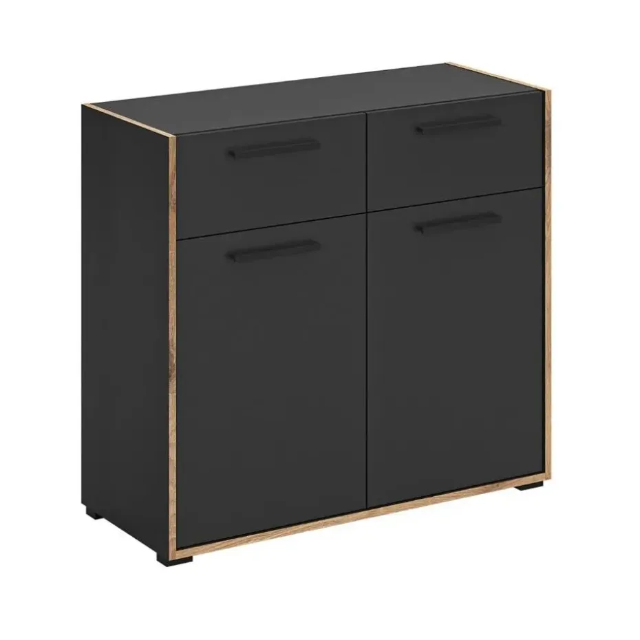 Hioshop Bueno kommode 2 deuren- 2 lades donkergrijs