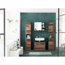 Hioshop CancunIndy kolomkast 2 deuren- 1 open vak eiken decor- oud houten