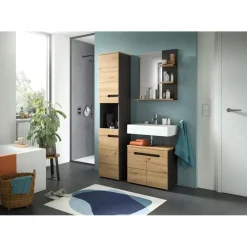 Hioshop Canu kolomkast 2 deuren- 1 plank eiken decor- grijs