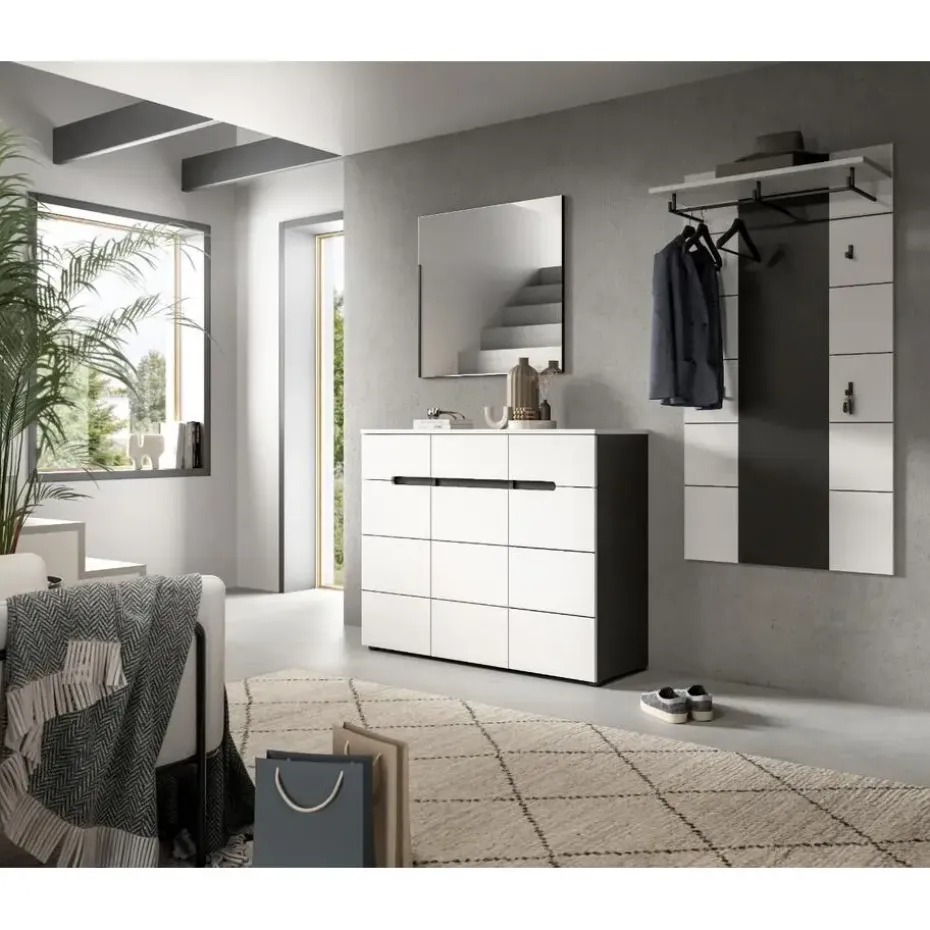 Hioshop Canu schoenenkast 3 deuren- 3 lades wit- grijs