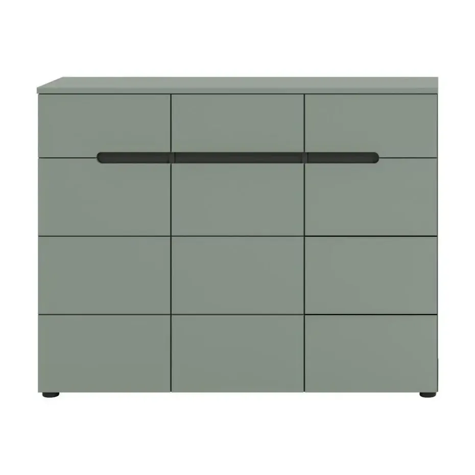 Hioshop Canu schoenenkast 3 deuren- 3 lades stofgroen- donkergrijs