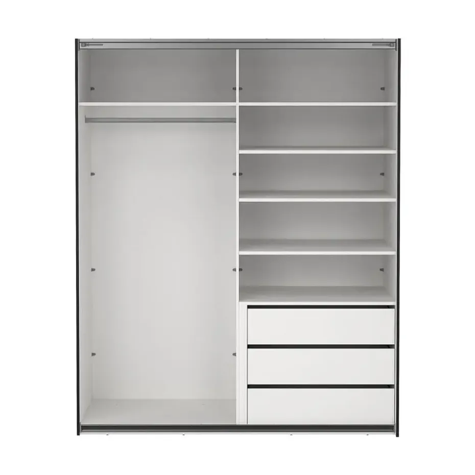 Hioshop Catania schuifdeurkast 2 deuren 180x220cm mat zwart