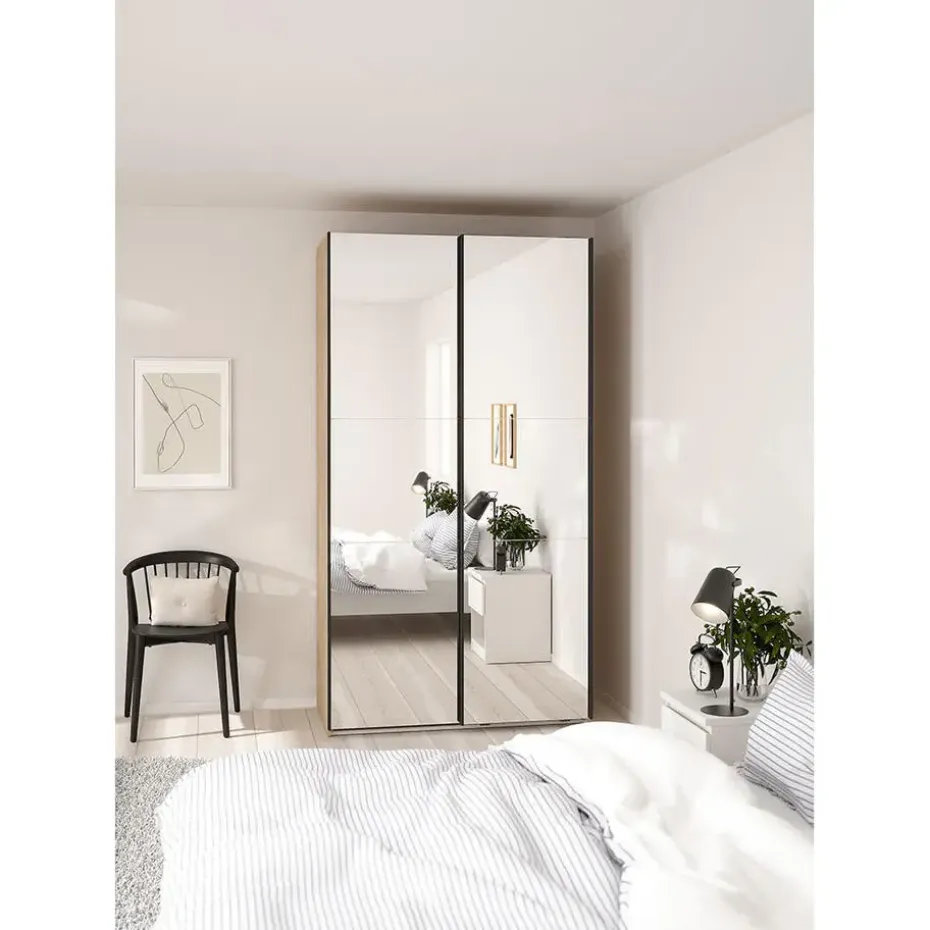 Hioshop Como schuifdeurkast 2 deuren met spiegel 120x220cm eikdecor