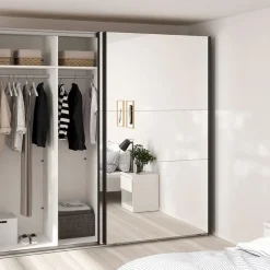 Hioshop Como schuifdeurkast 2 deuren met spiegel 245x220cm mat grijs