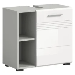 Hioshop Copa wastafel 1 deur- 2 planken wit hoogglans- lichtgrijs