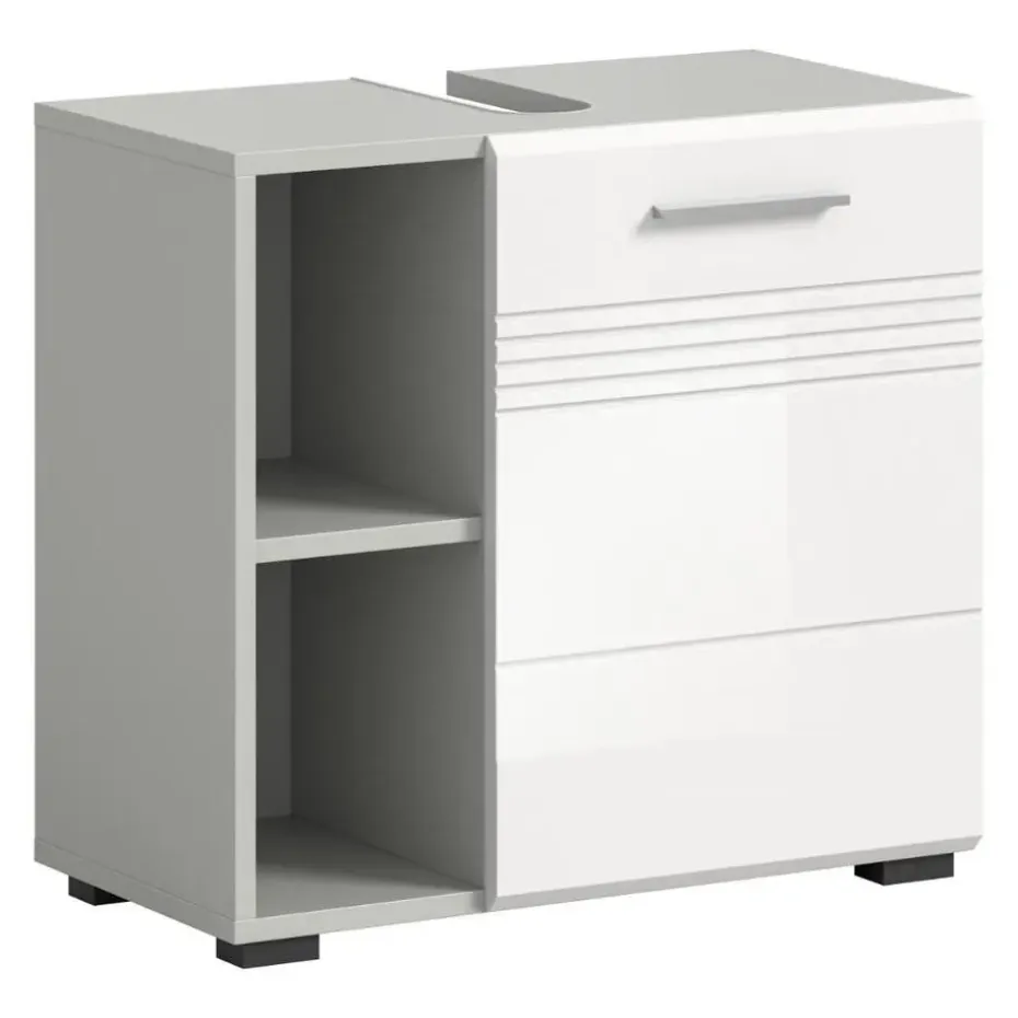 Hioshop Copa wastafel 1 deur- 2 planken wit hoogglans- lichtgrijs