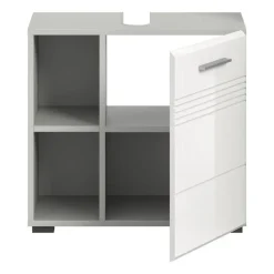 Hioshop Copa wastafel 1 deur- 2 planken wit hoogglans- lichtgrijs