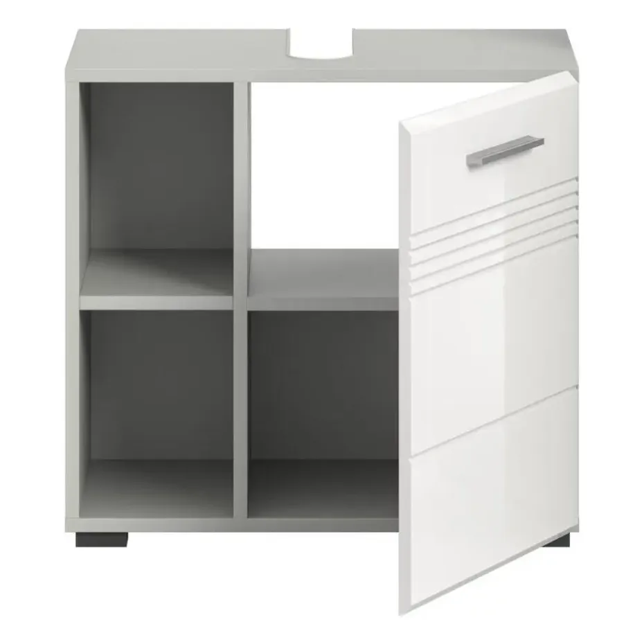 Hioshop Copa wastafel 1 deur- 2 planken wit hoogglans- lichtgrijs