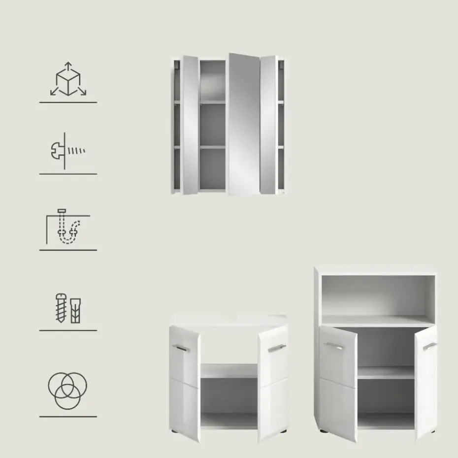 Hioshop Ice badkamer I66 wit hoogglans- wit