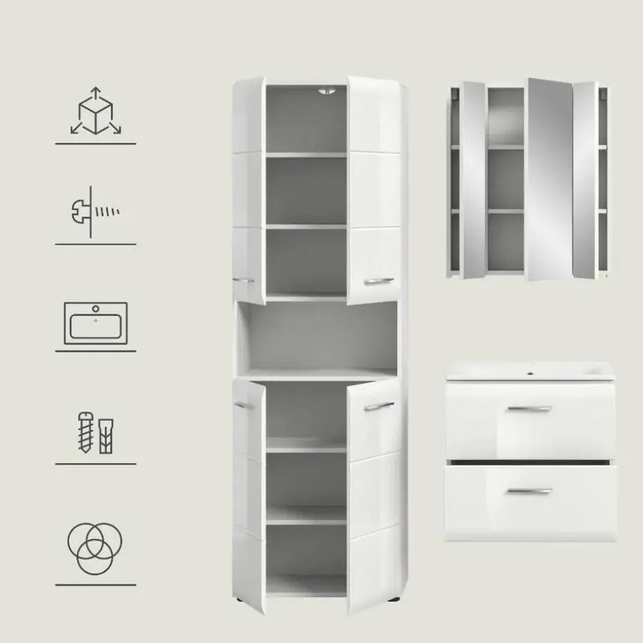 Hioshop Ice badkamer I55 wit hoogglans- wit