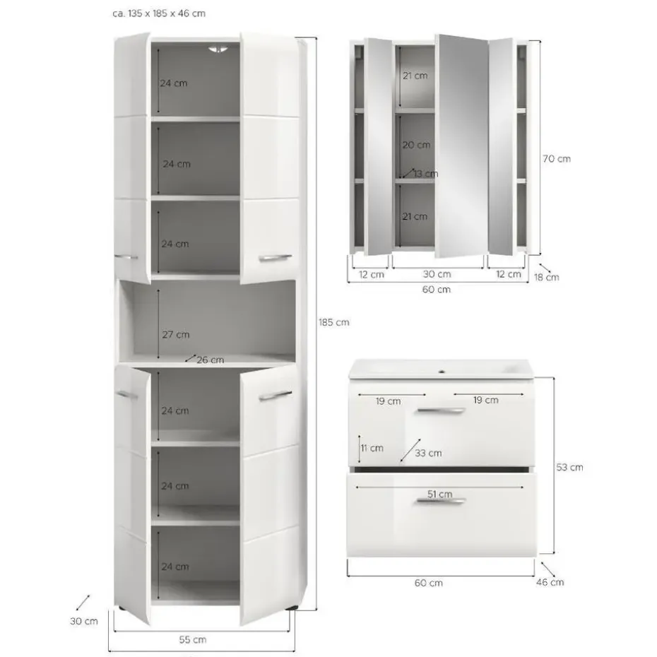 Hioshop Ice badkamer I55 wit hoogglans- wit