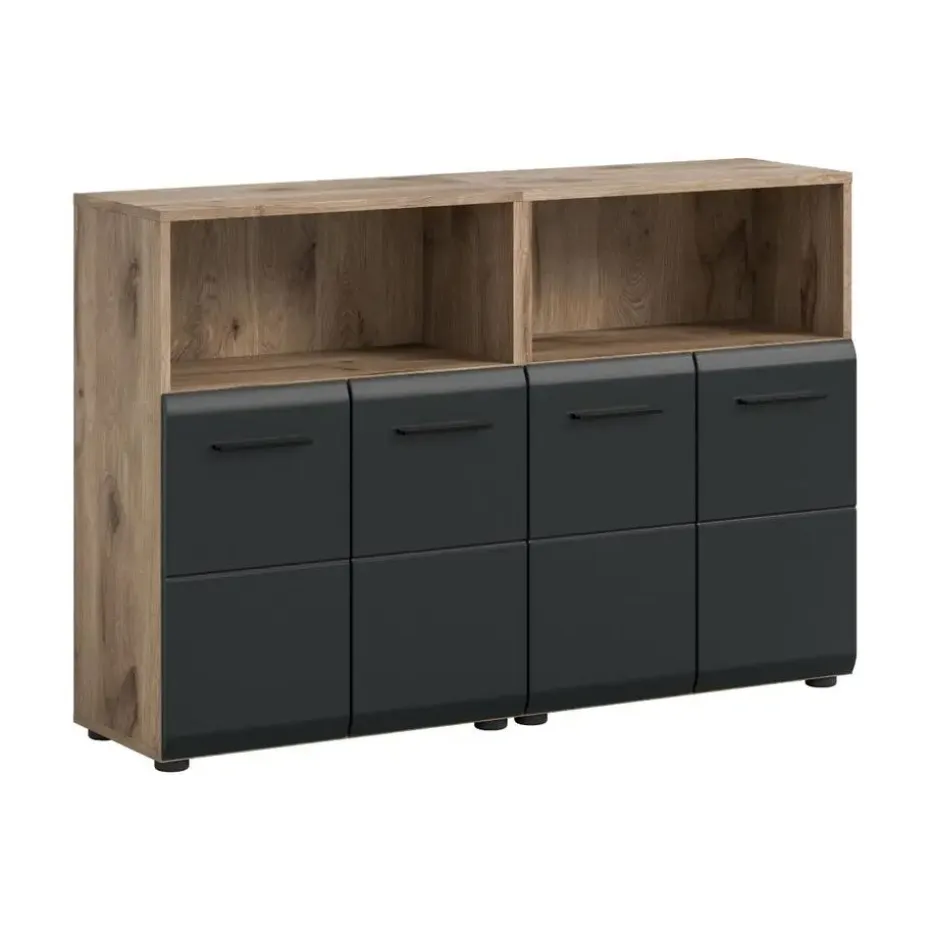 Hioshop Ice badkamer I13 zwart mat- eiken decor
