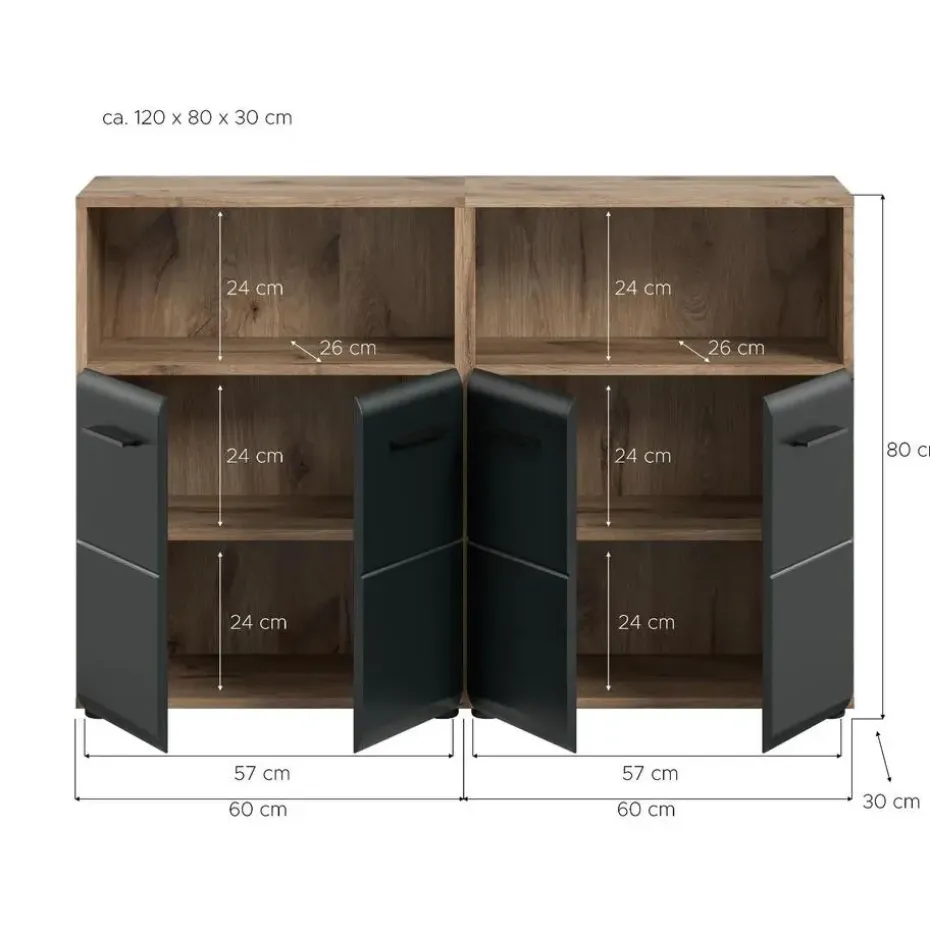 Hioshop Ice badkamer I13 zwart mat- eiken decor