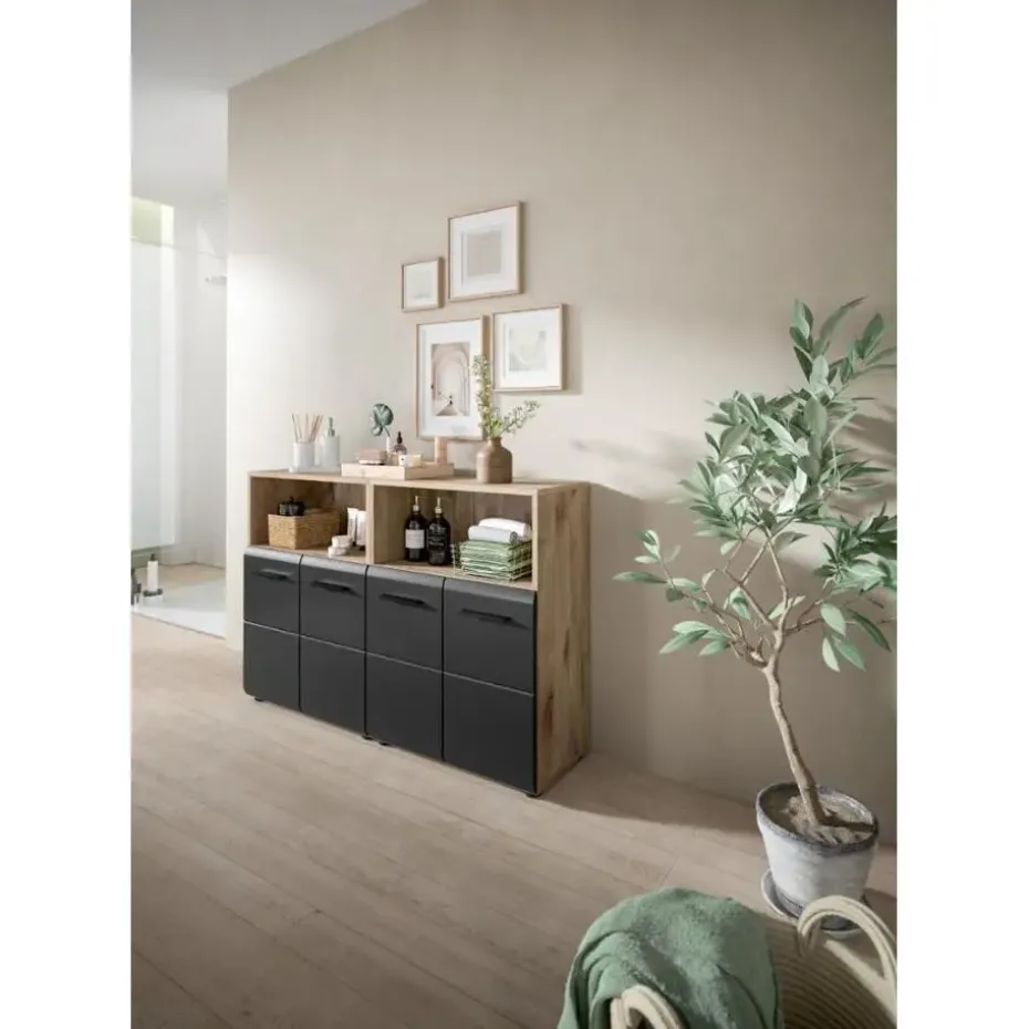 Hioshop Ice badkamer I13 zwart mat- eiken decor