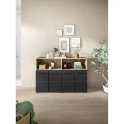 Hioshop Ice badkamer I13 zwart mat- eiken decor