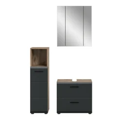 Hioshop Ice badkamer I23 zwart mat- eiken decor