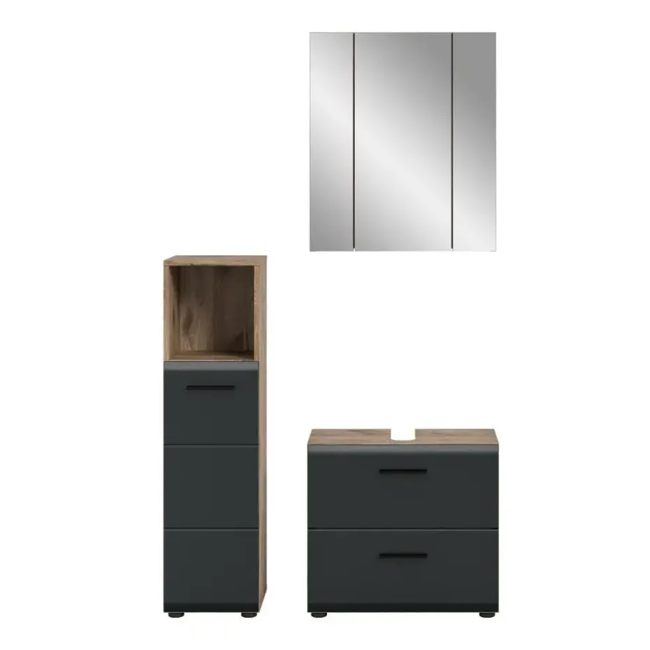 Hioshop Ice badkamer I23 zwart mat- eiken decor