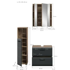Hioshop Ice badkamer I23 zwart mat- eiken decor