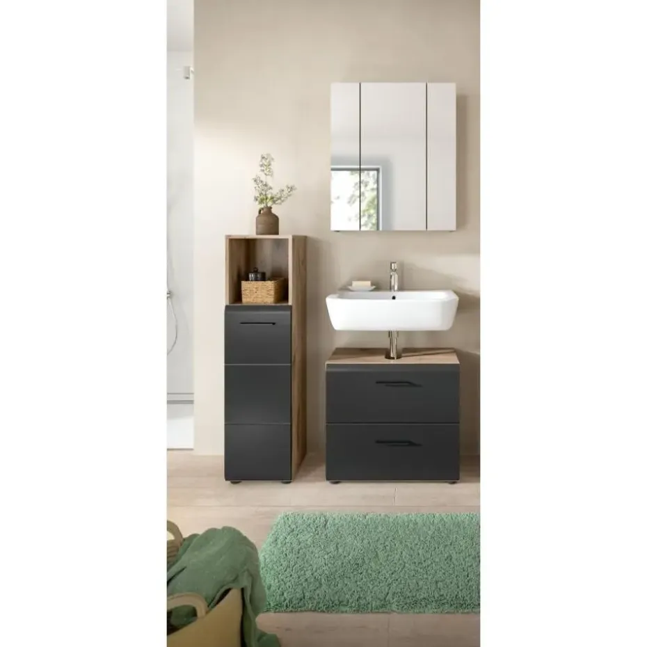 Hioshop Ice badkamer I23 zwart mat- eiken decor