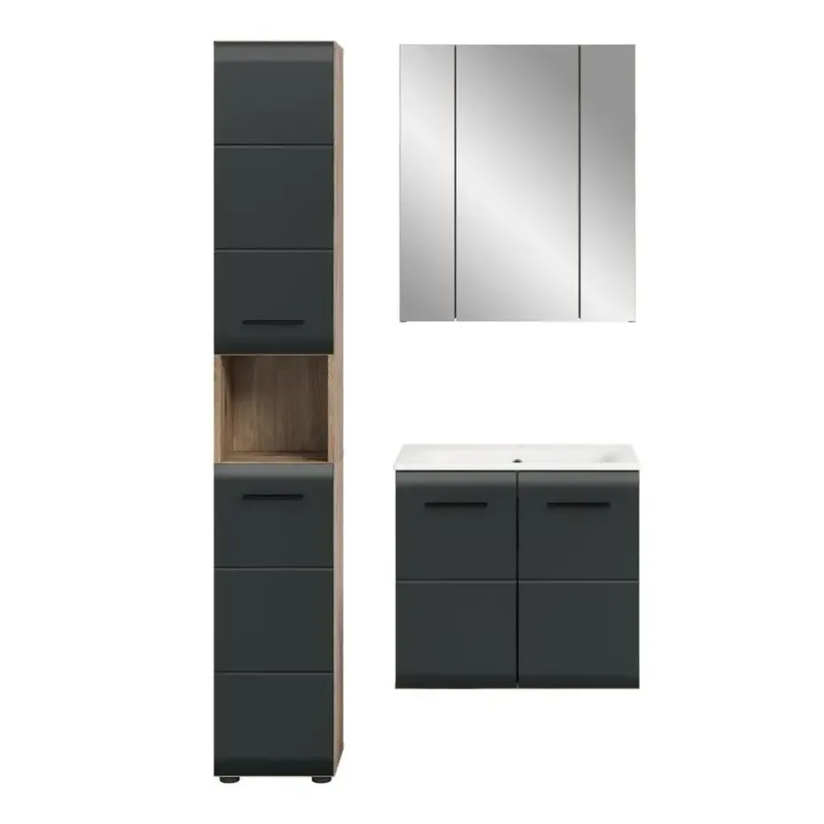Hioshop Ice badkamer I5 zwart mat- eiken decor