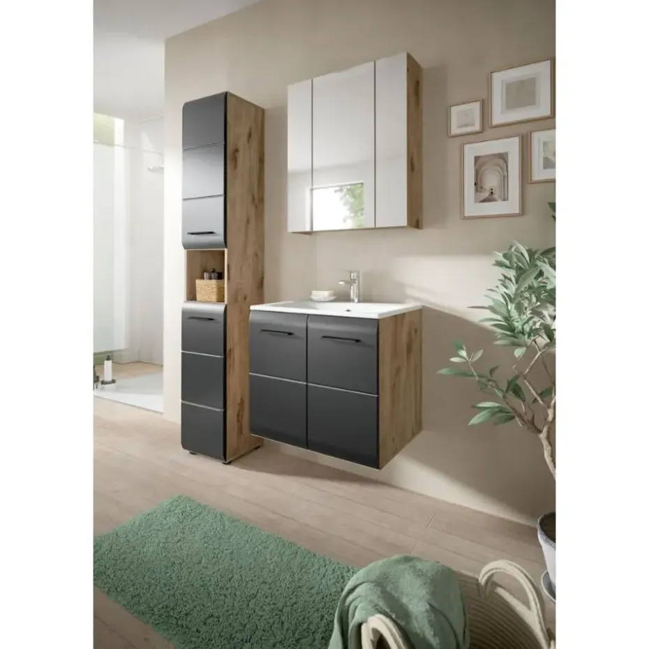 Hioshop Ice badkamer I5 zwart mat- eiken decor