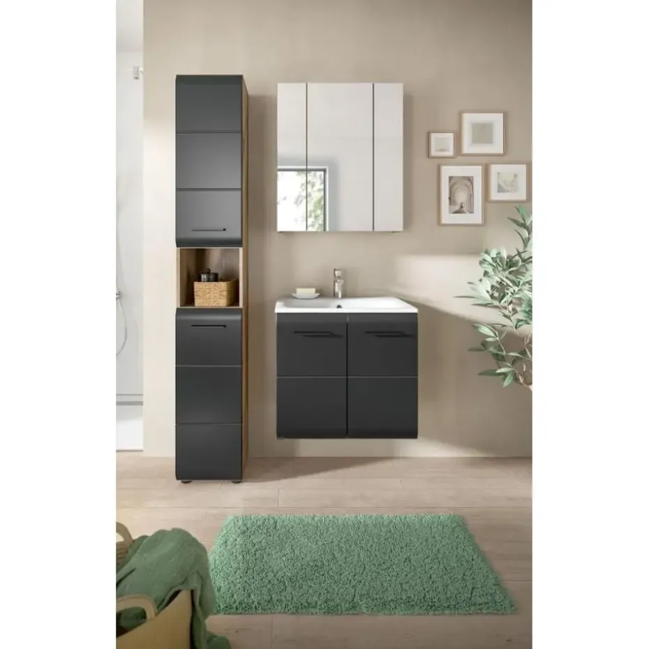 Hioshop Ice badkamer I5 zwart mat- eiken decor