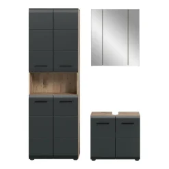 Hioshop Ice badkamer I20 zwart mat- eiken decor