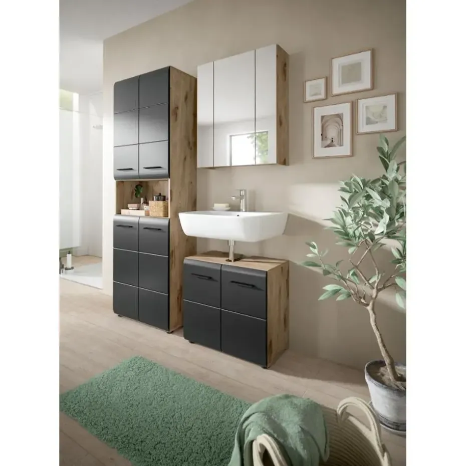Hioshop Ice badkamer I20 zwart mat- eiken decor