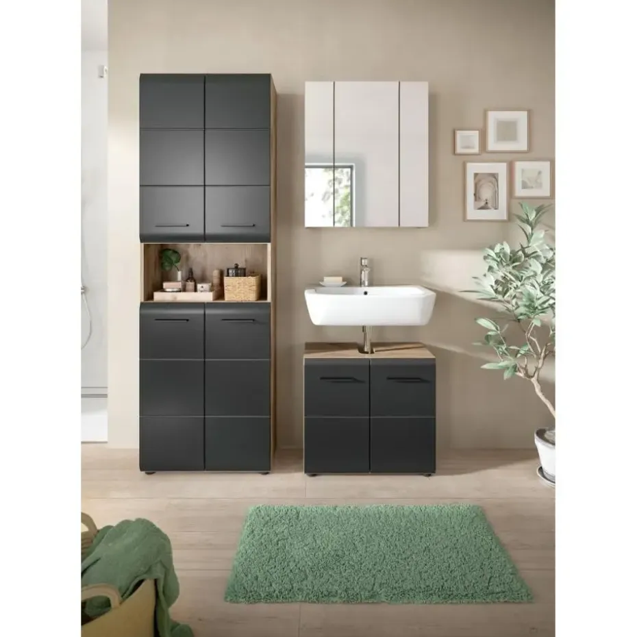 Hioshop Ice badkamer I20 zwart mat- eiken decor