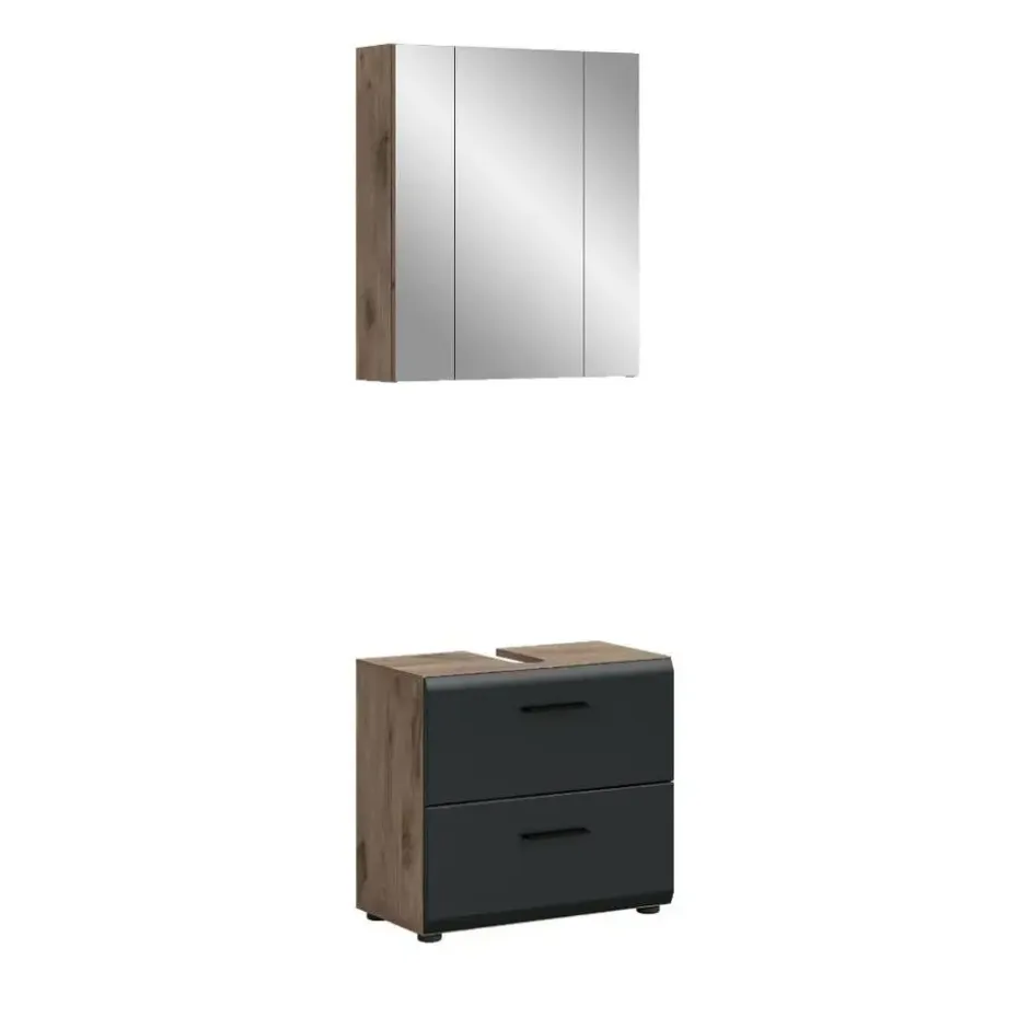 Hioshop Ice badkamer I9 zwart mat- eiken decor