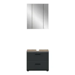 Hioshop Ice badkamer I9 zwart mat- eiken decor