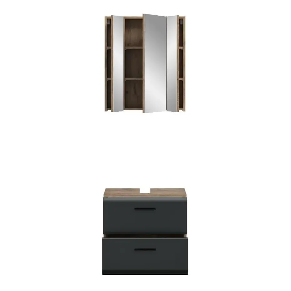 Hioshop Ice badkamer I9 zwart mat- eiken decor