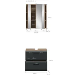 Hioshop Ice badkamer I9 zwart mat- eiken decor
