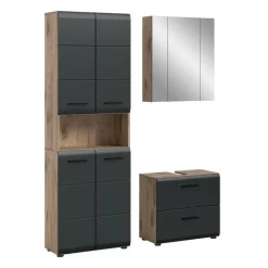 Hioshop Ice badkamer I19 zwart mat- eiken decor