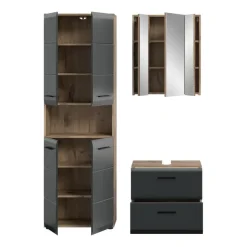 Hioshop Ice badkamer I19 zwart mat- eiken decor